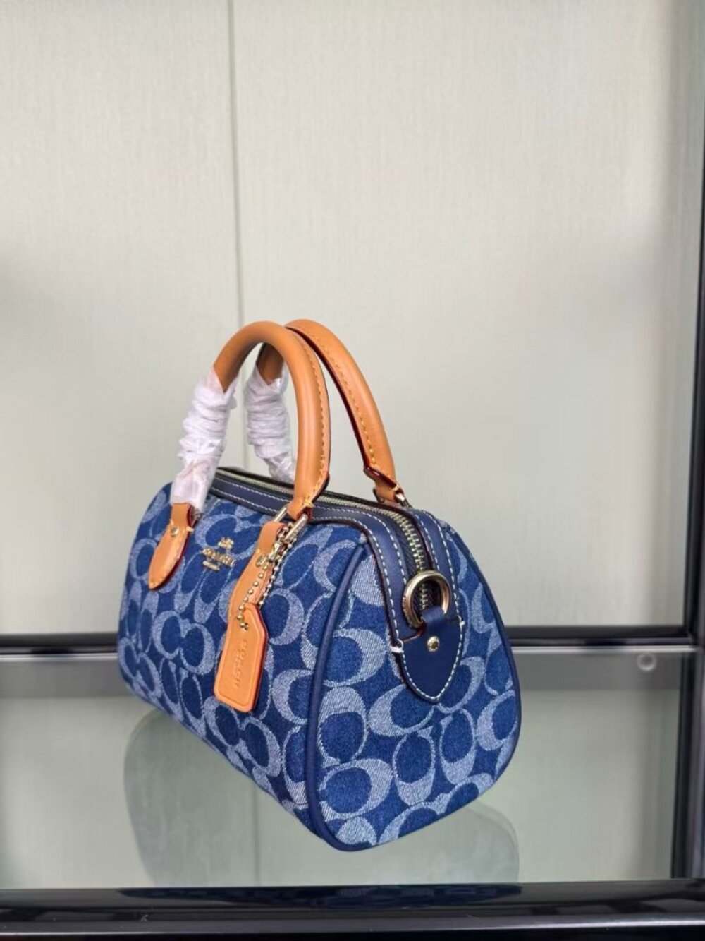 Coach Denim Mini Rowan Satchel with Signature Logo - Picture 2 of 7